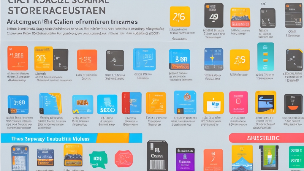 Professzionális infografika tárolási igények összehasonlításával különböző méretű memóriakártyákkal és kapacitás jelzőkkel